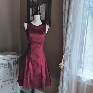 Burgendy Sleeveless Burgundy Midi Fit-and-Flare Dress